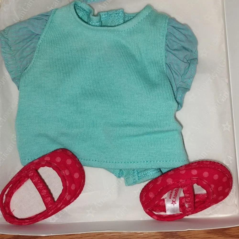 Bitty Baby American Girl Denim Jumper  Dress Outfit with shoes and top